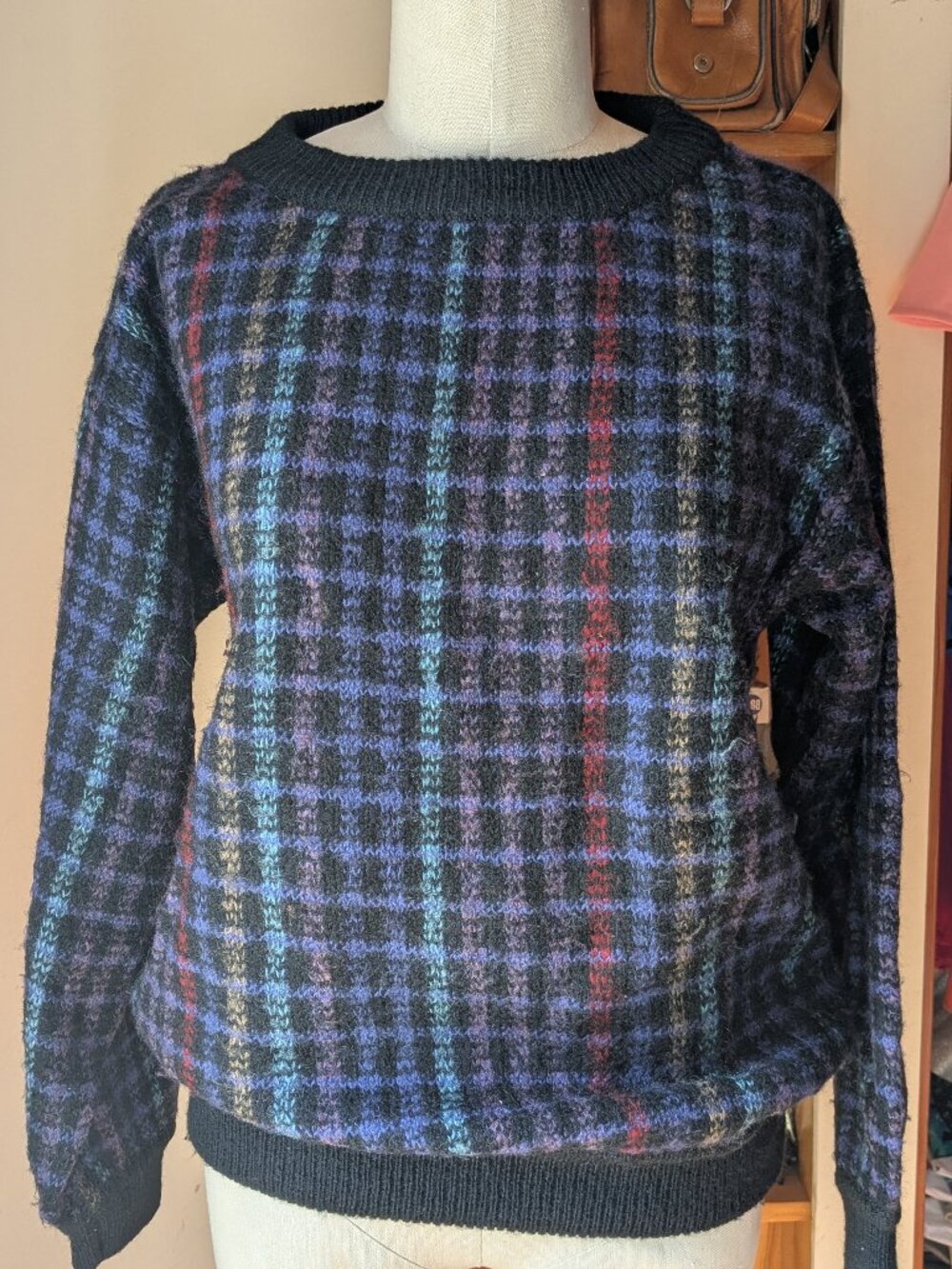 Vintage 80/90s Leroy Knits Navy/Multi Crewneck Knit Sweater Pullover - Medium
